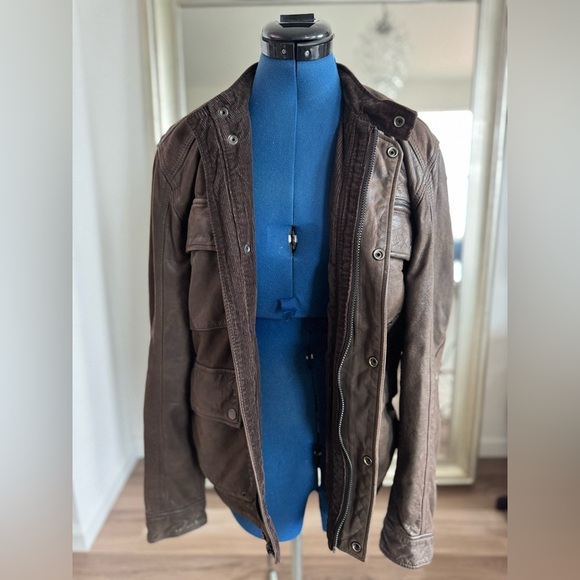 Lucky Brand Manx Cafe Racer Brown Leather Biker Moto Jacket Men's Size S - Picture 9 of 13